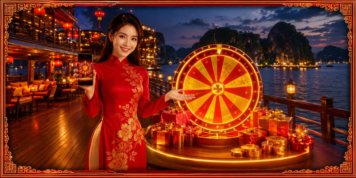 Không khí giải trí casino trực tuyến bên vịnh Hạ Long với trang phục áo dài truyền thống Việt Nam